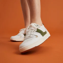 Baskets Kaki & Doree En Cuir - Modele Hazel