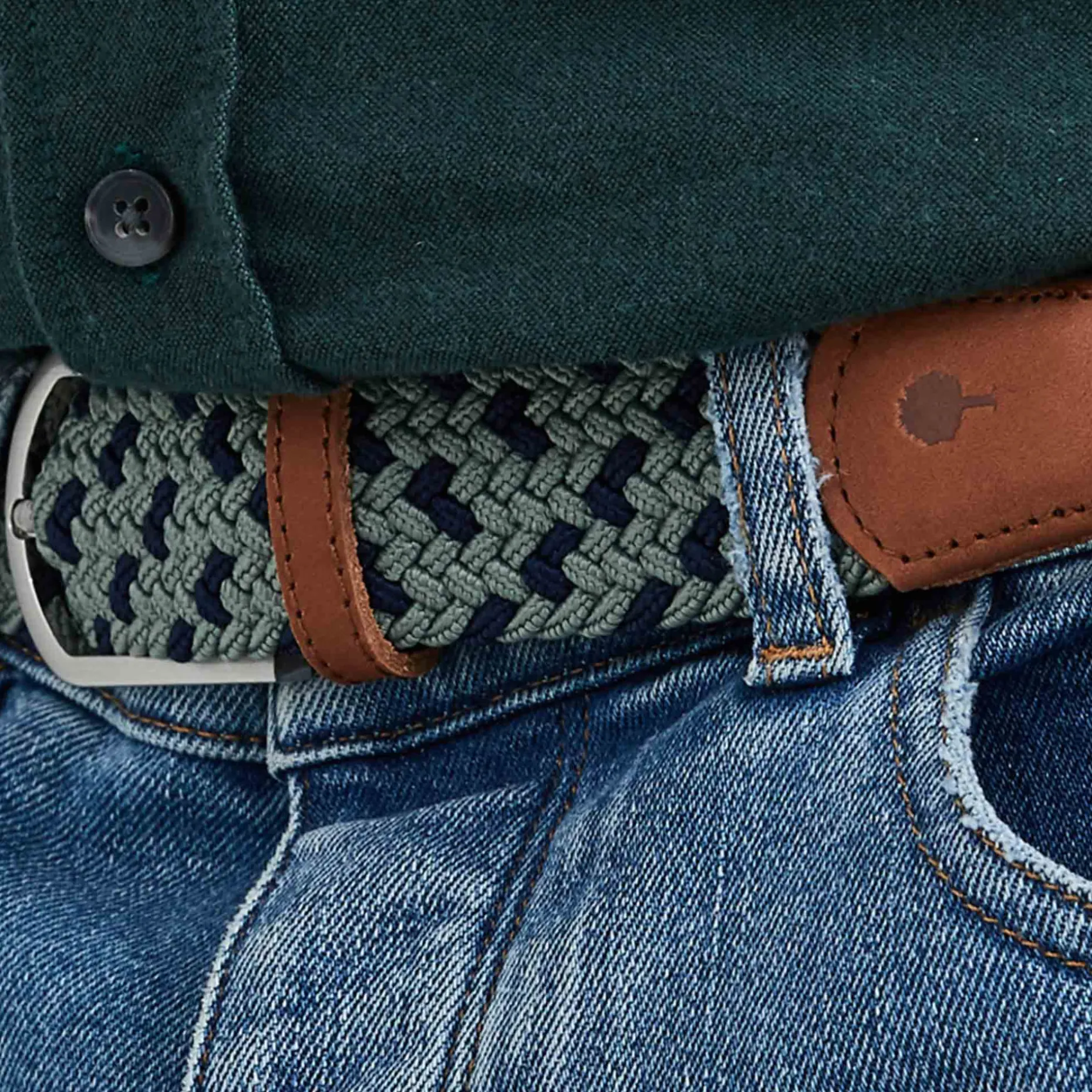 Ceinture En Polyester Recycle Et Elasthanne Vert & Bleu - Modele Belt