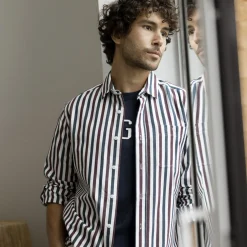 Chemise A Rayures Blanches, Bleues & Bordeaux