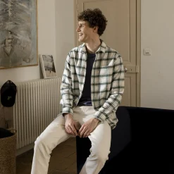 Chemise Ecru A Carreaux Verts