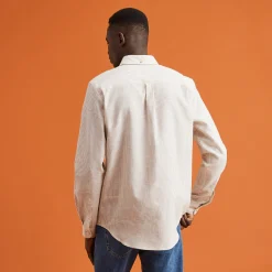 Chemise Manche Longue Beige Raye Camel