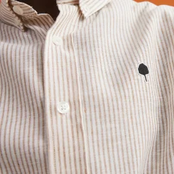 Chemise Manche Longue Beige Raye Camel