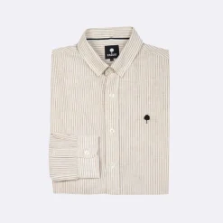 Chemise Manche Longue Beige Raye Camel