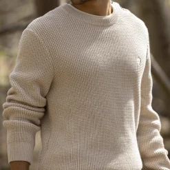 Pull Col Boutonne Beige