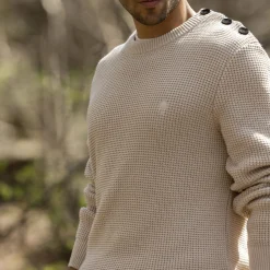 Pull Col Boutonne Beige