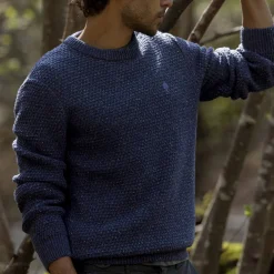 Pull Col Boutonne Bleu Chine