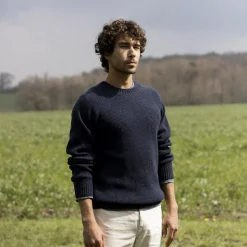 Pull Col Boutonne Bleu Marine