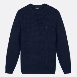 Pull Col Boutonne Bleu Marine