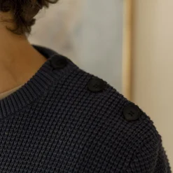 Pull Col Boutonne Bleu Marine