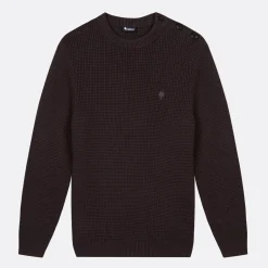 Pull Col Boutonne Bordeaux Fonce