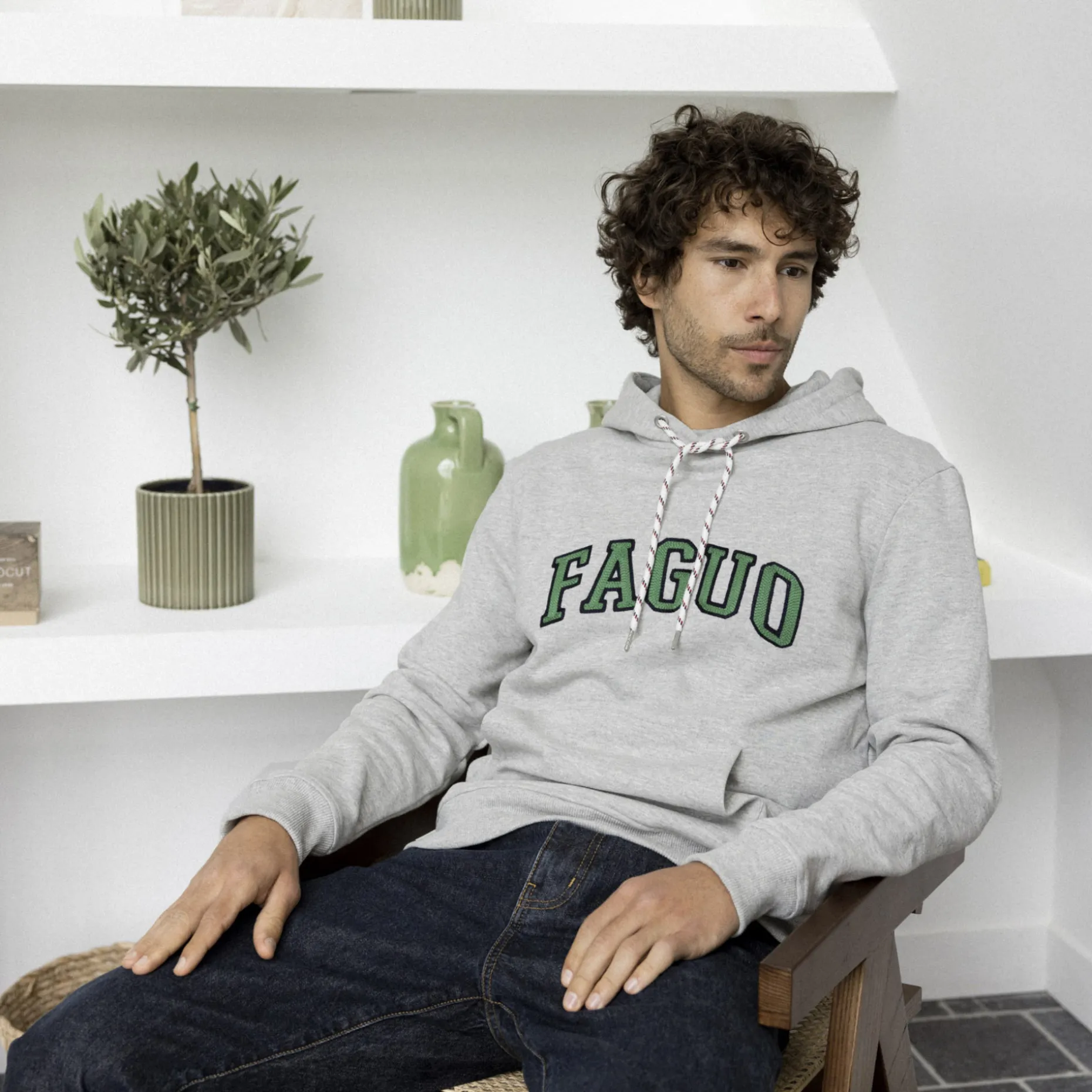 Sweat A Capuche Logo Faguo Gris Chine