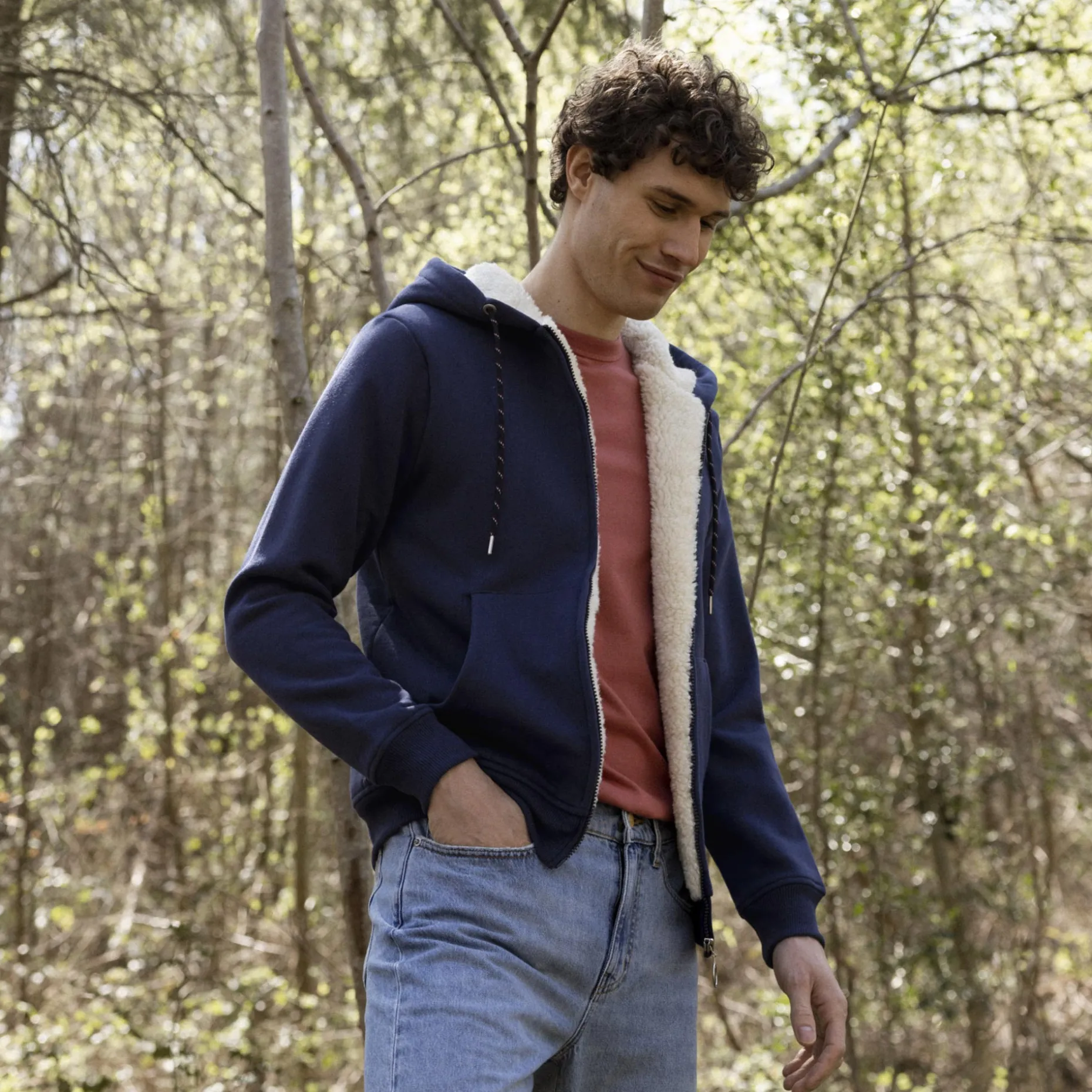 Sweat A Capuche Sherpa Bleu Marine