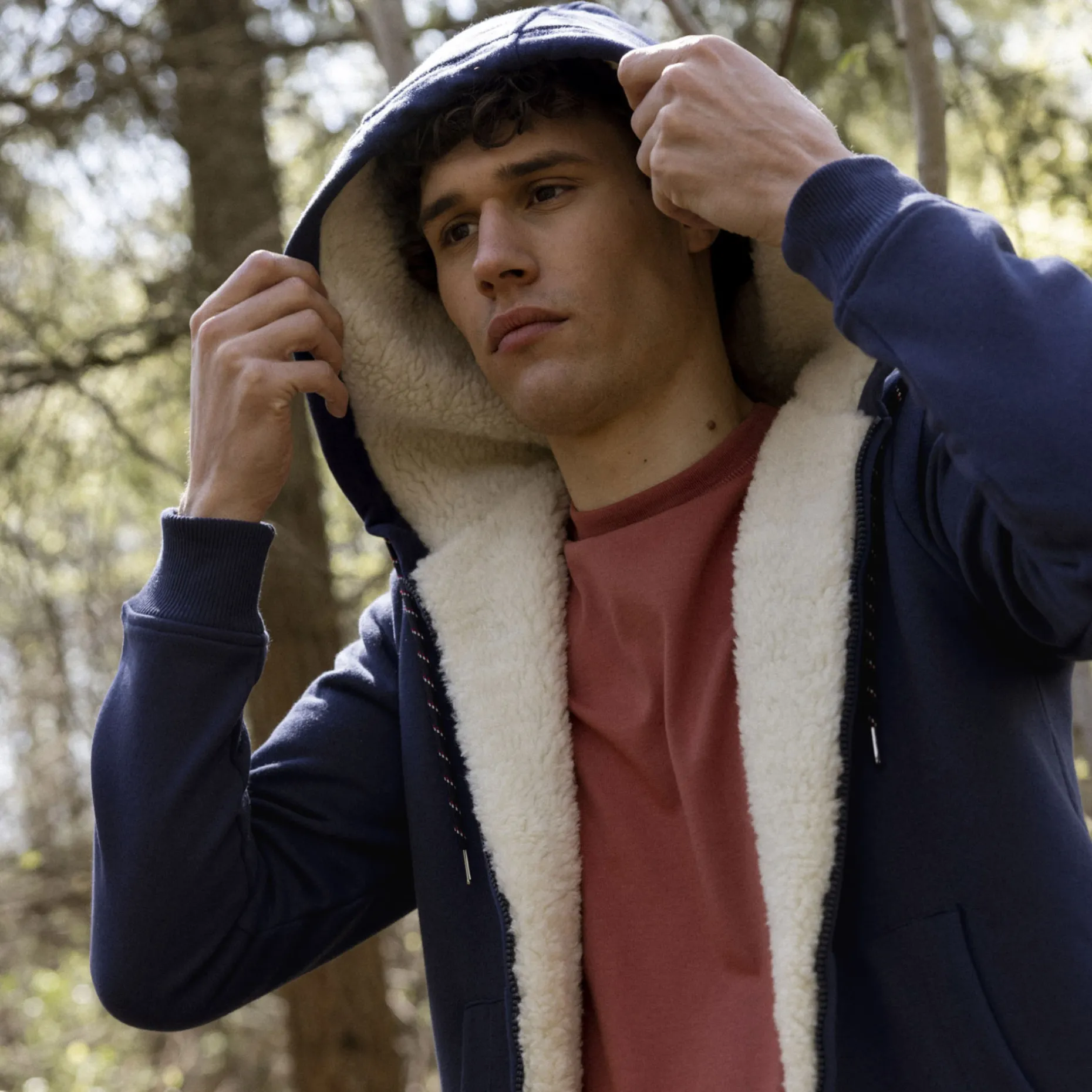 Sweat A Capuche Sherpa Bleu Marine