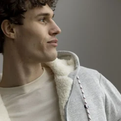 Sweat A Capuche Sherpa Gris Chine