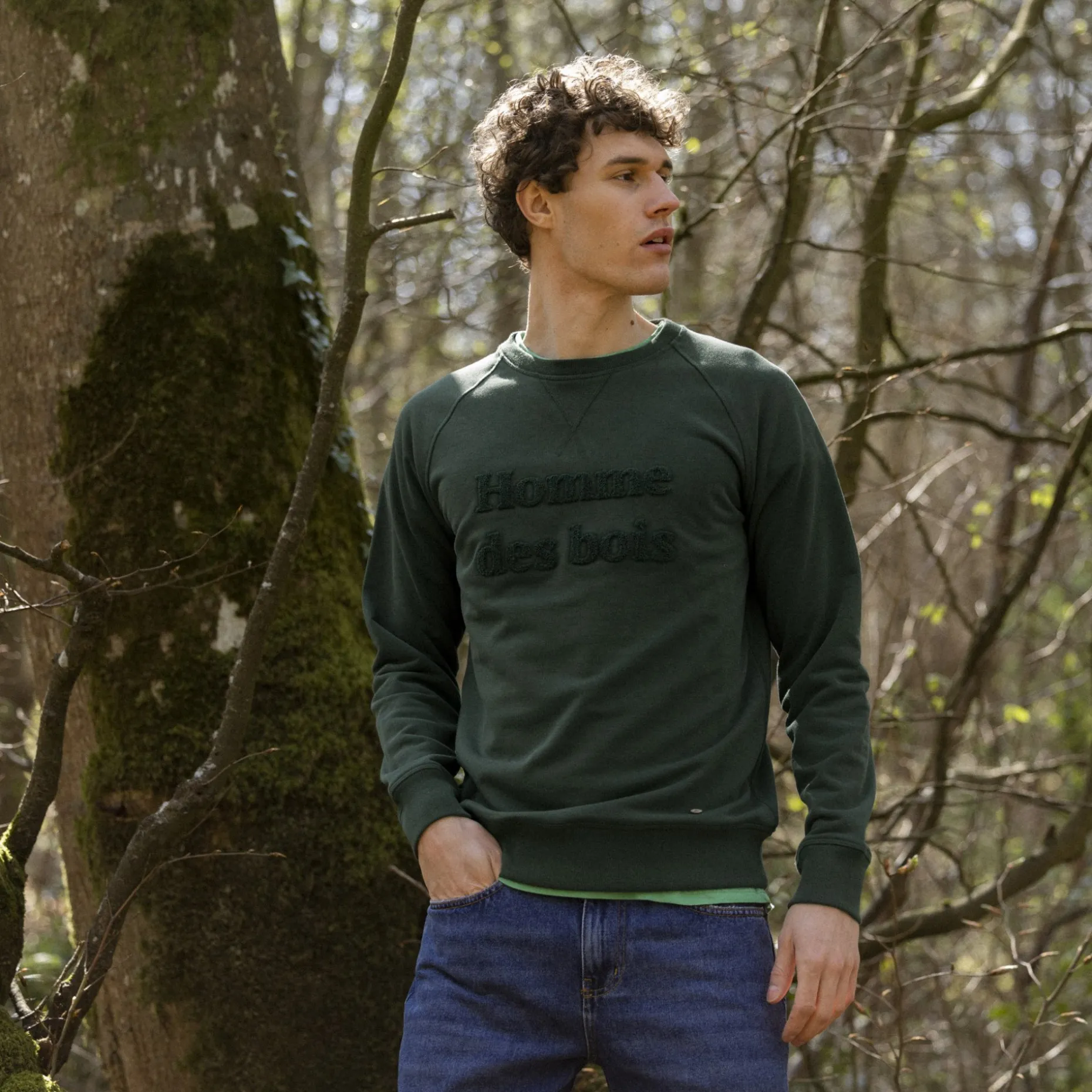 Sweat Col Rond Vert Fonce Homme Des Bois