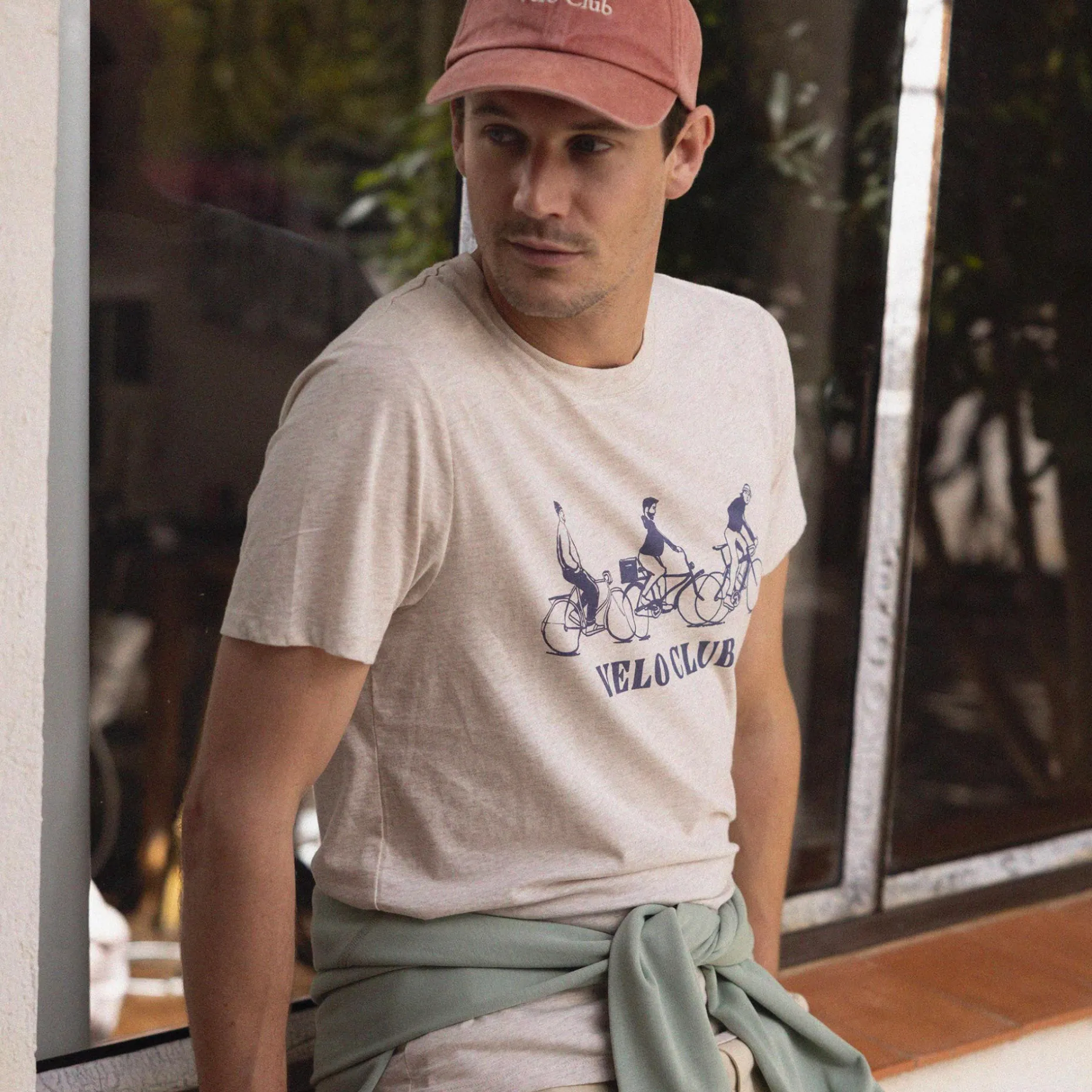 T-Shirt Col Rond Beige Chine Velo Club