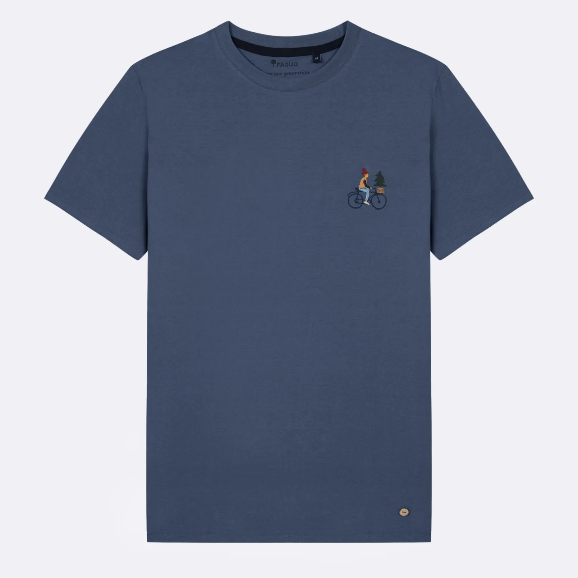 T-Shirt Col Rond Bleu Broderie Velo