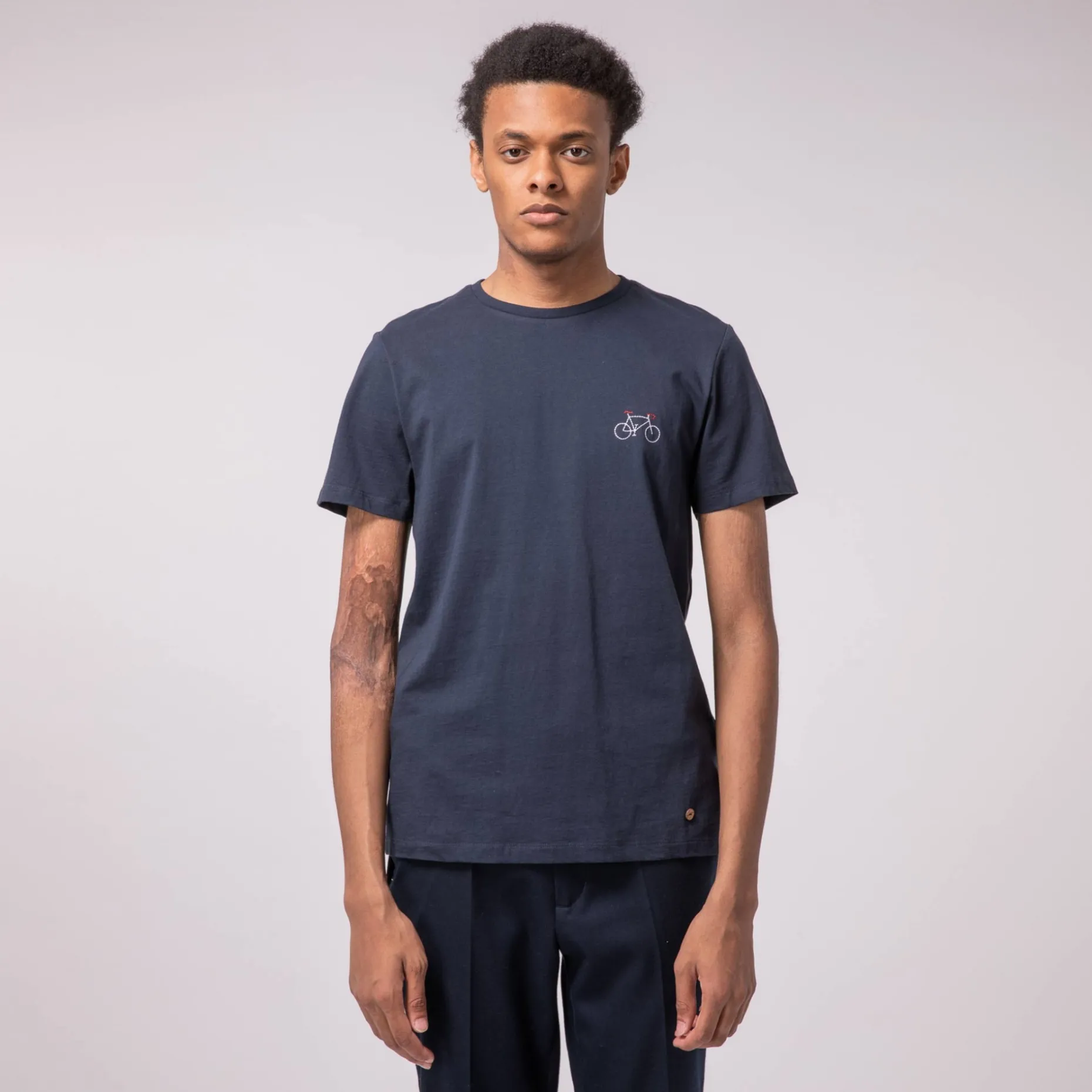 T-Shirt Col Rond Bleu Marine Brode Velo
