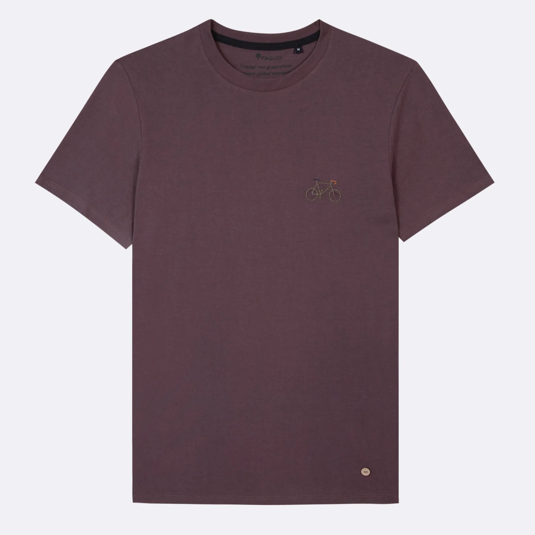 T-Shirt Col Rond Bordeaux Fonce Broderie Velo