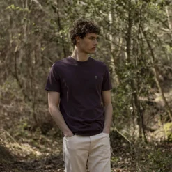 T-Shirt Col Rond Bordeaux Fonce Broderie Arbre