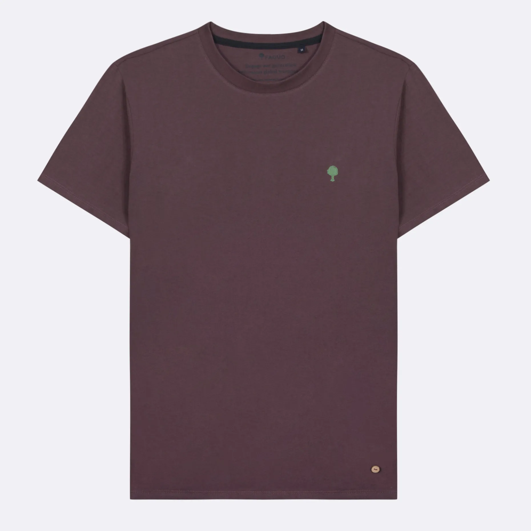 T-Shirt Col Rond Bordeaux Fonce Broderie Arbre