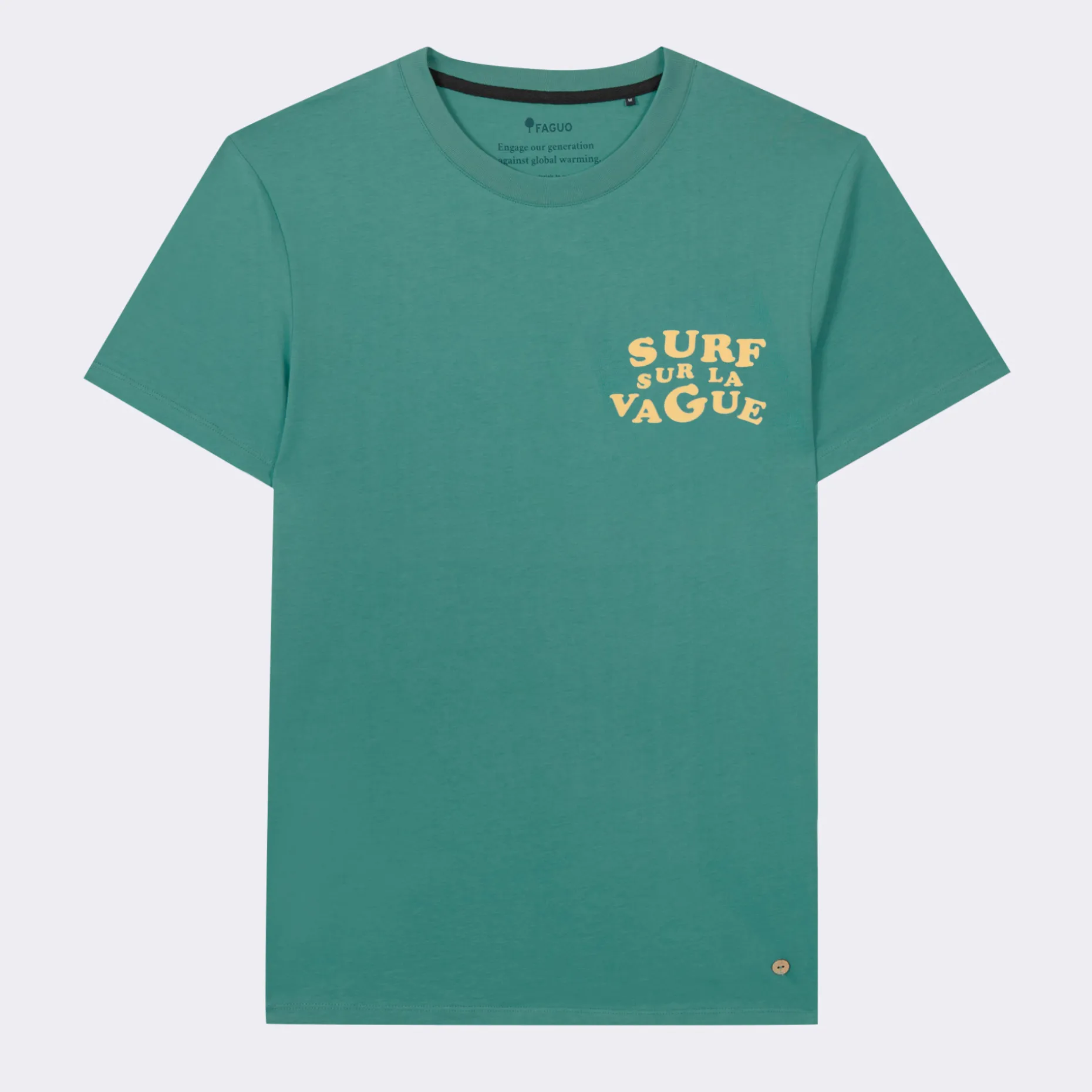 T-Shirt Col Rond Turquoise Surf Sur La Vague