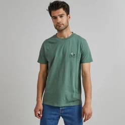 T-Shirt Col Rond Vert Broderie Velo