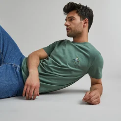 T-Shirt Col Rond Vert Broderie Velo