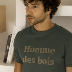 T-Shirt Col Rond Vert Fonce Homme Des Bois
