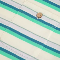 T-Shirt Ecru A Rayures Bleues Et Vertes