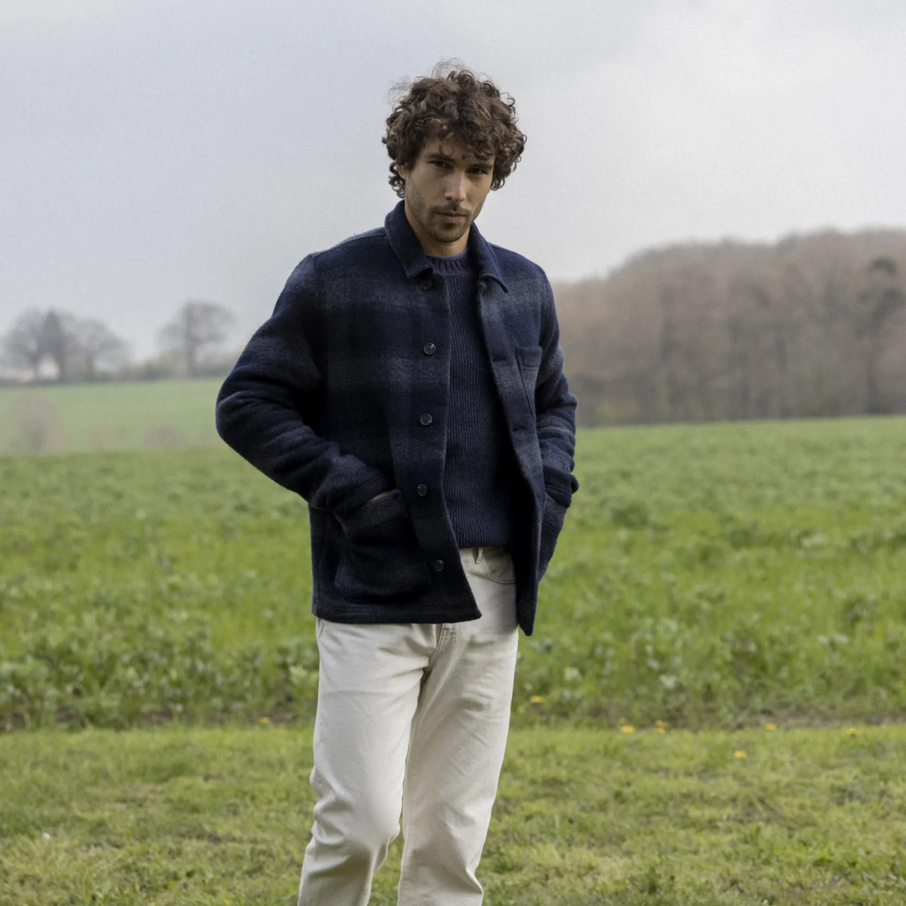 Veste A Boutons Bleu Marine